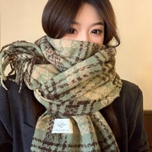 冬季仿羊绒格子围巾女2025新款高级感玫瑰粉韩版百搭复古保暖围脖