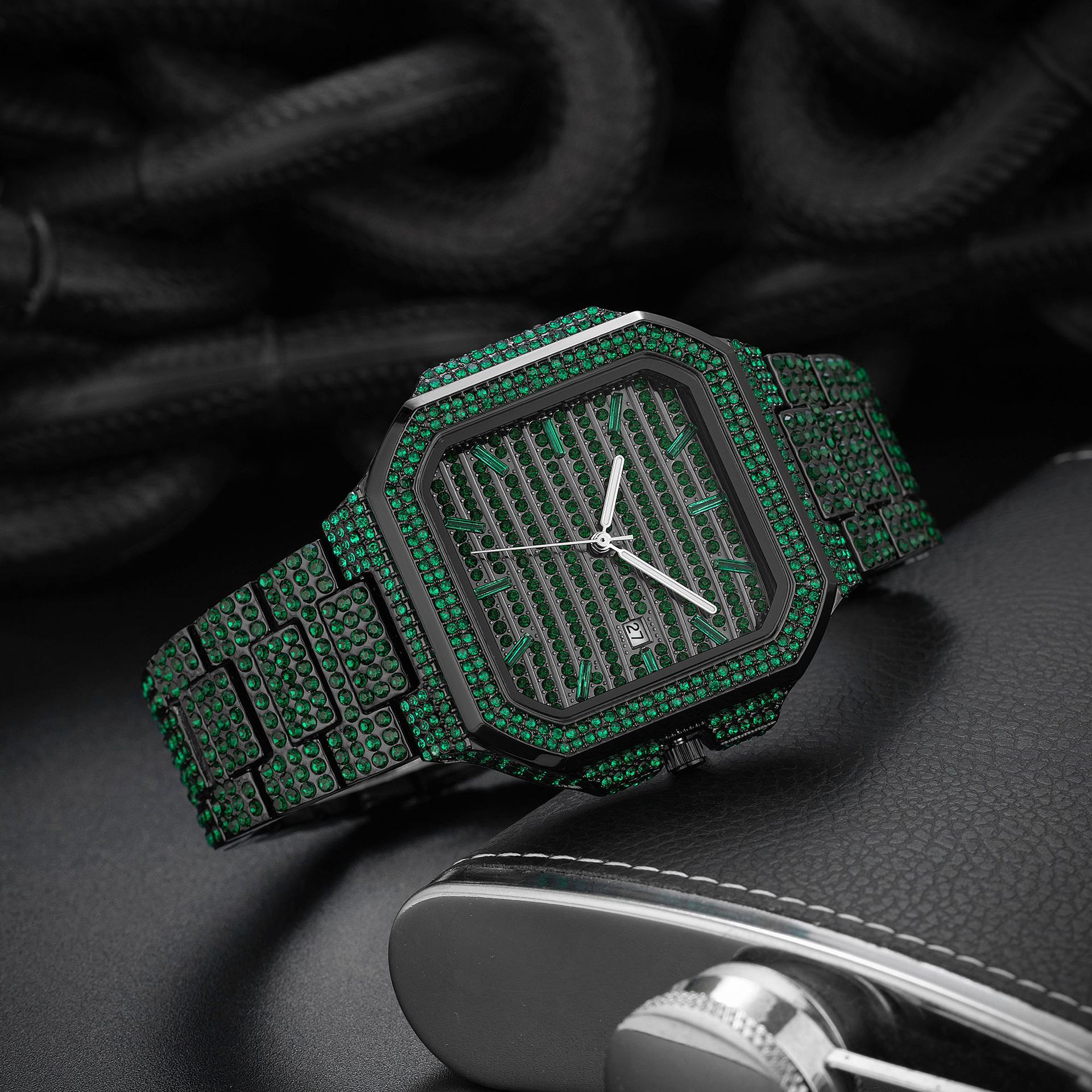 Men's Square Mechanical Watch With Diamond Strap Luxury Design_voghion.com