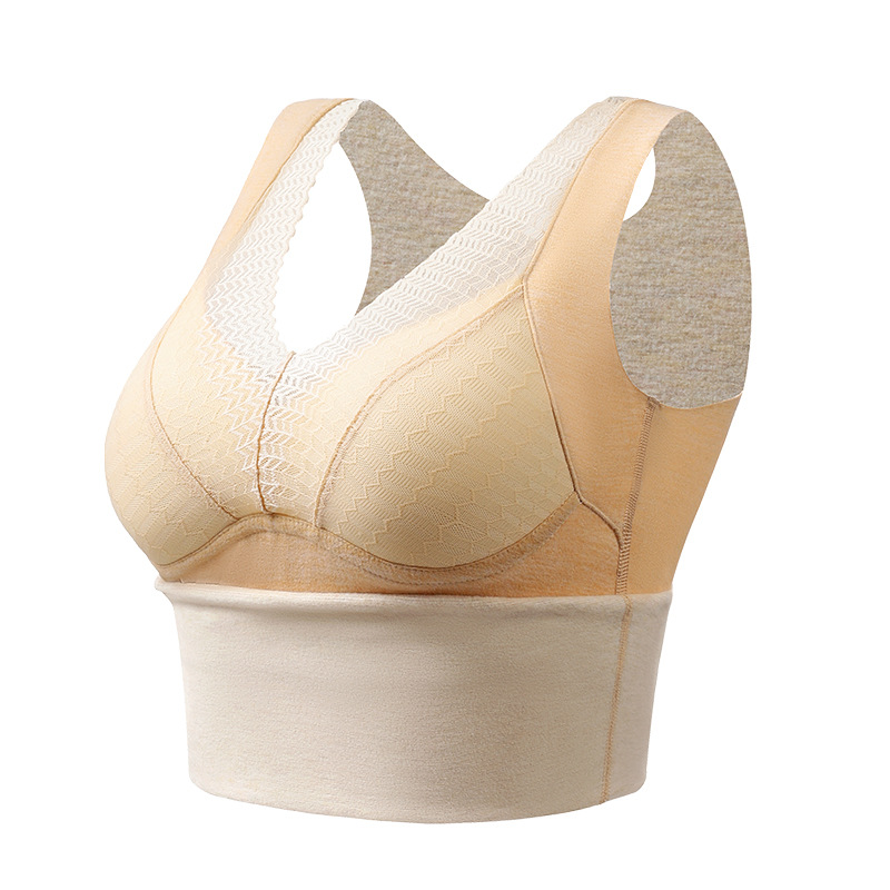 Sexy cuello en V de encaje de terciopelo chaleco térmico de las mujeres taza fija integrada de seda de Cachemira bottoming ropa interior térmica