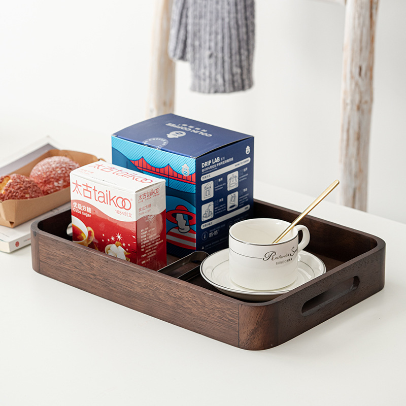 Nogal nuevo estilo chino placa de madera estructura Nogal Negro redondeado plato de mano de madera bandeja de té taza de té juego de té plato de fruta