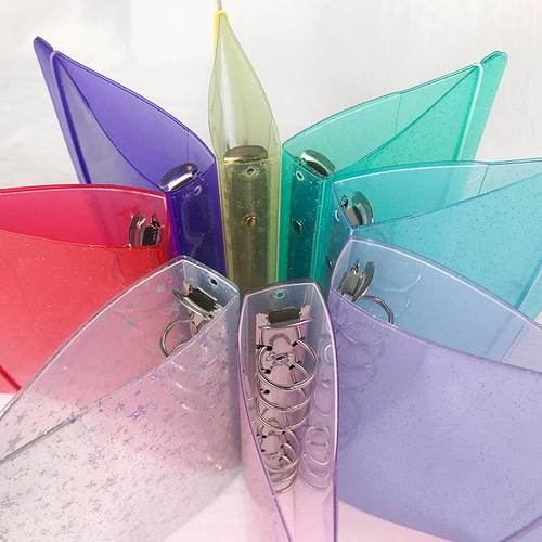 Cross-border exclusive ins style PP transparent shell + pvc color glitter cover a5a6 strap 6-hole loose-leaf ledger