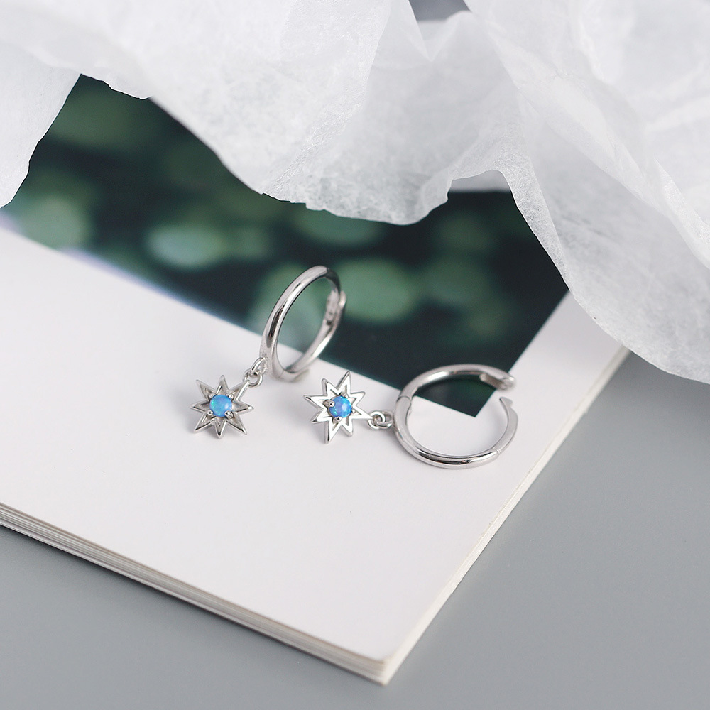 Women'S Gender Fashion Style Yhe0343 S925 Silver Geometric Octagonal Star Opal Earrings Small Fresh Earrings