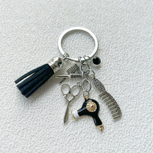 Amazon hair dryer scissors comb creative hair stylist backpack pendant key chain