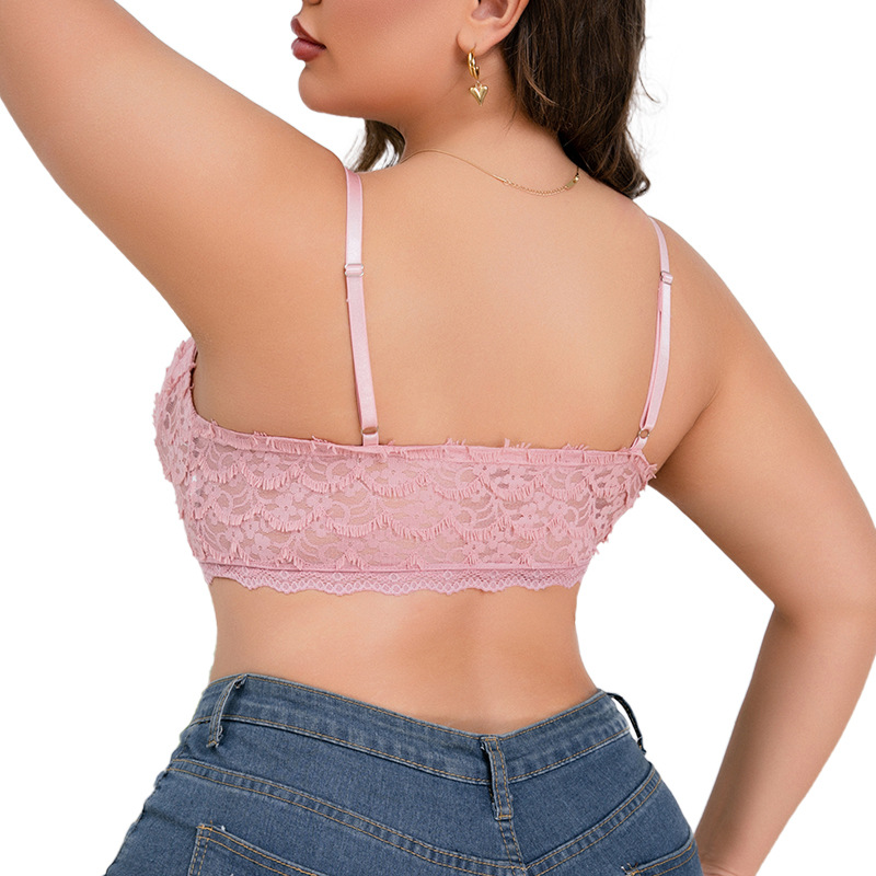 Sujetador sin aros para mujer de talla grande, estilo europeo y americano, lencería sexy, camisola transparente de encaje