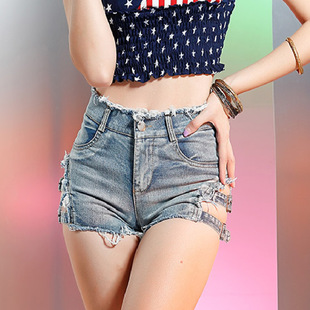 648# New Summer Sexy Nightclub Night Women's High Waist Denim Shorts Letter Jeans Slim with Holes