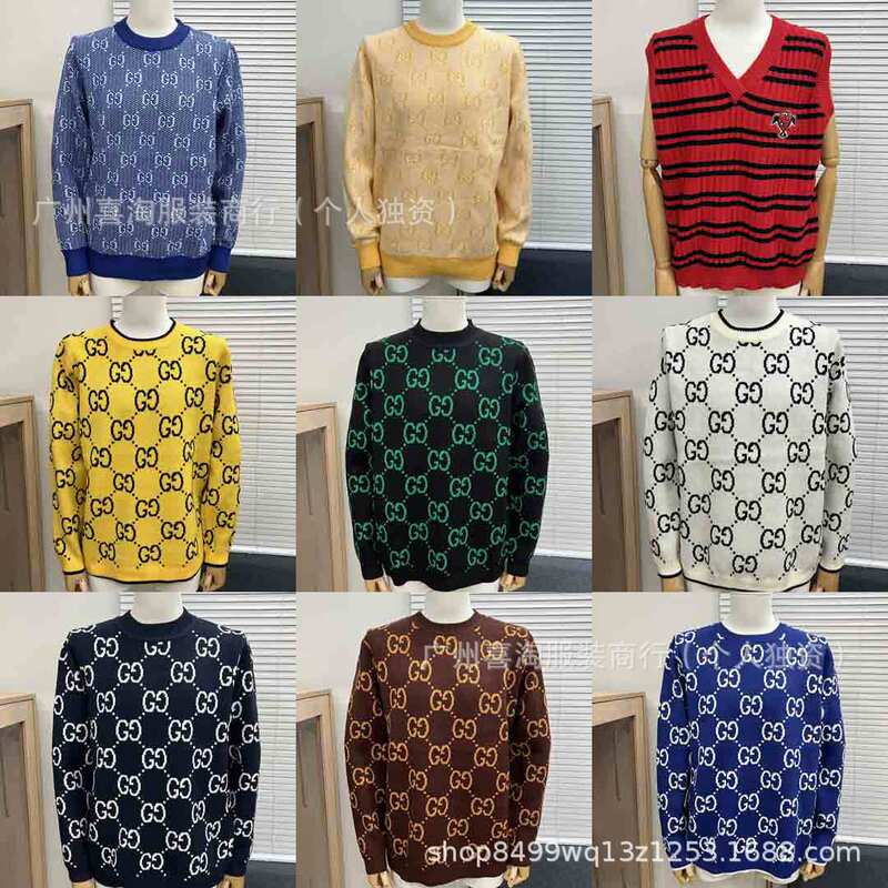 Autumn and Winter Trendy High-End Gujia g Brand Letter Jacquard Full Logo Round Neck Knitted Wool Sweater for Men and Women