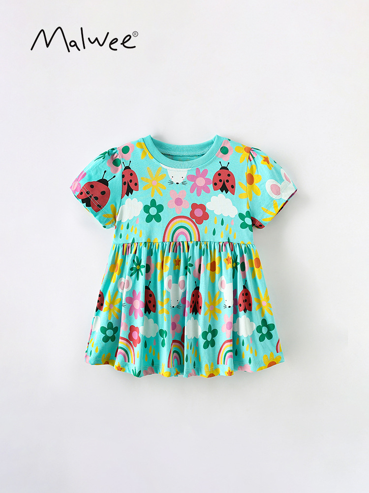 Malwee niñas falda swing top verano nuevos niños europeos y americanos casual manga corta estilo occidental niña camiseta