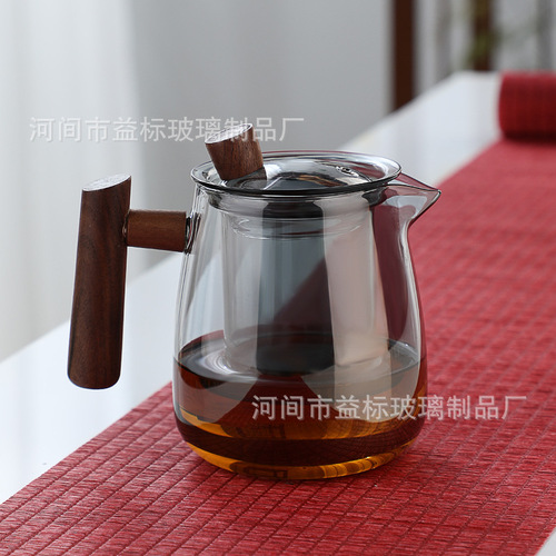 High borosilicate wood glass teapot high temperature resistant tea water separation teapot single pot tea set gift box set