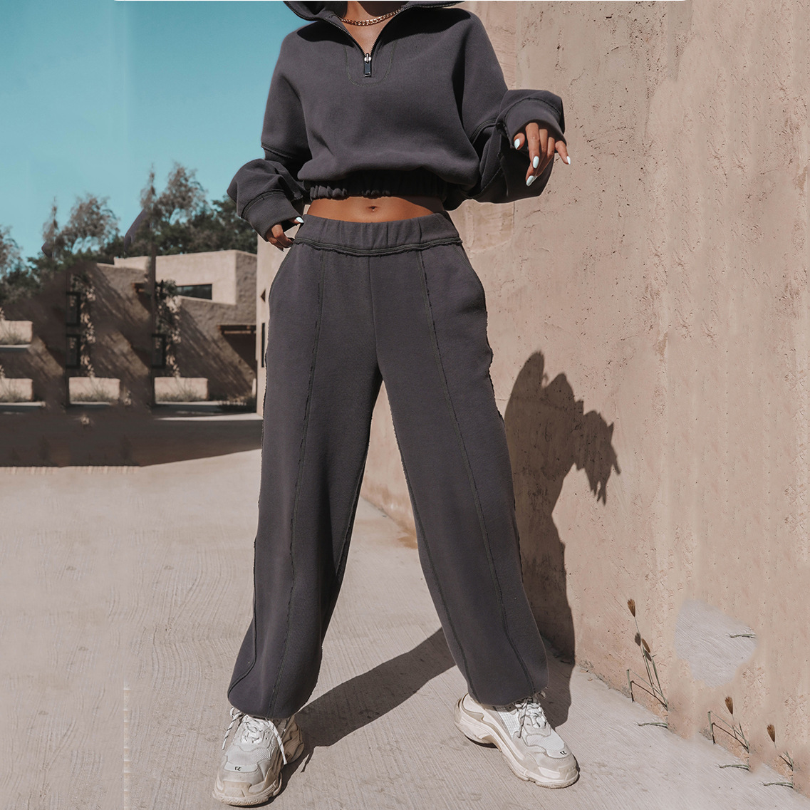 2025 INS Autumn Winter New European And American Foreign Trade Women's Fashion Sports Casual Sweatshirt Two-Piece_ecoleips.com