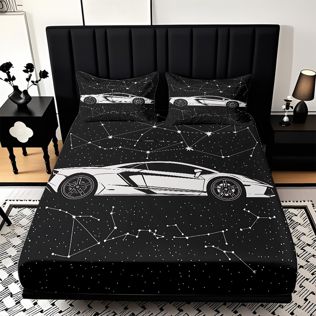 TEMU / JIT moda popular patrón de carreras 3D impresión digital cama de cama de cama kit de ropa de cama fábrica directa