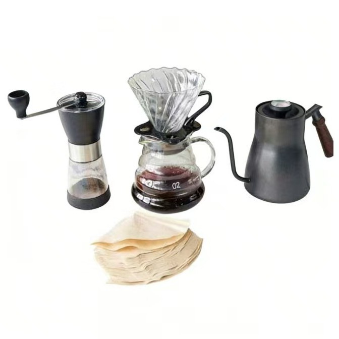 Kit de cafetera de irrigación manual de entrada doméstica portátil al aire libre filtro de café de vidrio