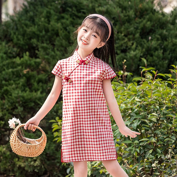 Red grid short sleeves/cotton