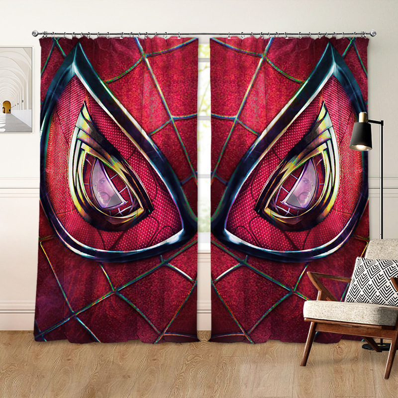Customized Cool Red Spider-Man Curtains with Digital Printing, Blackout Balcony Curtains, Dropshipping from the Pictures Provided