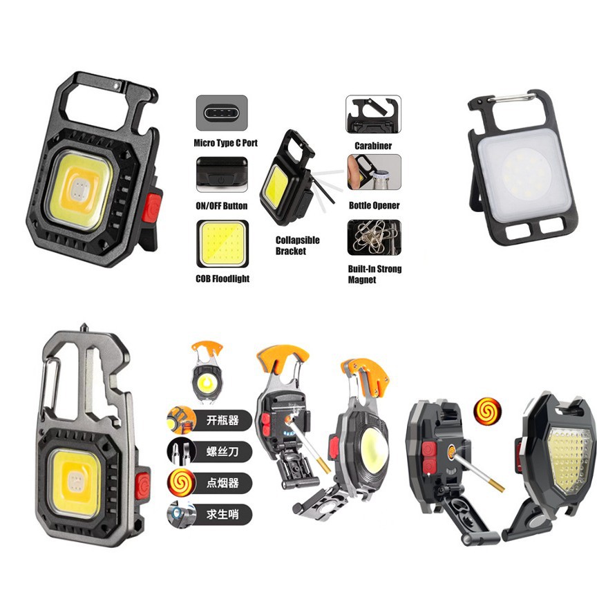 Outdoor multifunctional portable keychain light emergency outdoor camping light USB mini COB work light flashlight wholesale