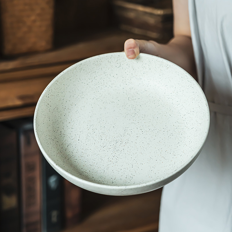 Retro sésamo esmaltado cerámica bocadillo práctico tazón grueso gran tazón redondo casero cubiertos tazón de carne de carne de comida occidental