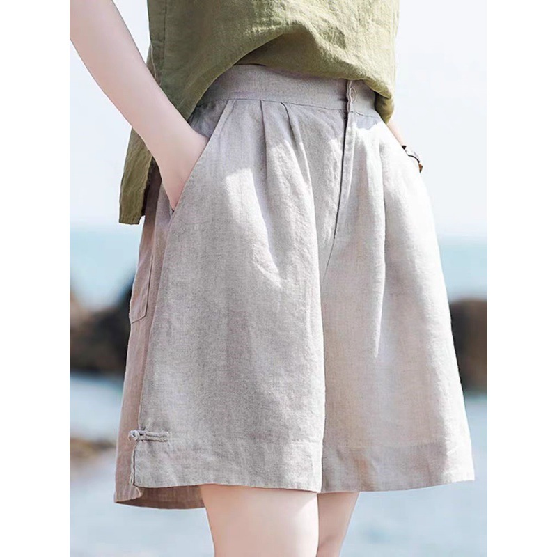 2026 Summer New Style Cotton and Linen Artistic Retro Loose Casual Wide-Leg Five-Point Shorts for Women