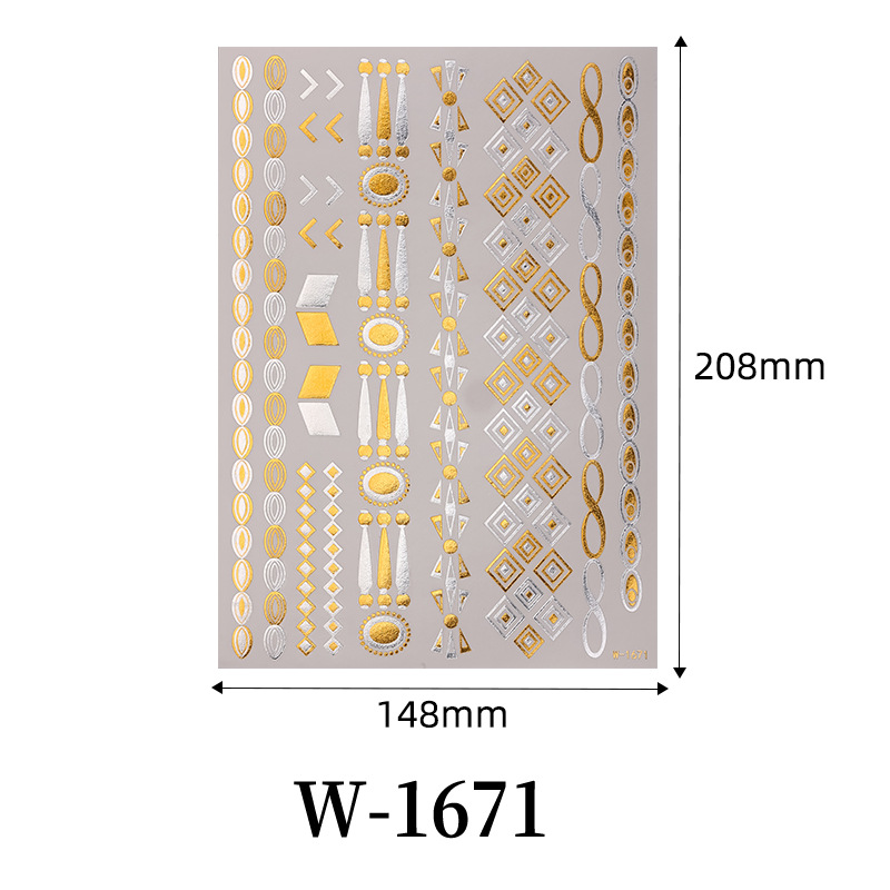 Pegatinas de tatuaje de estampado transfronterizo impermeable Europa y América plata estampado metal estampado tatuaje flash pegatinas de tatuaje desechables temporales personalizadas