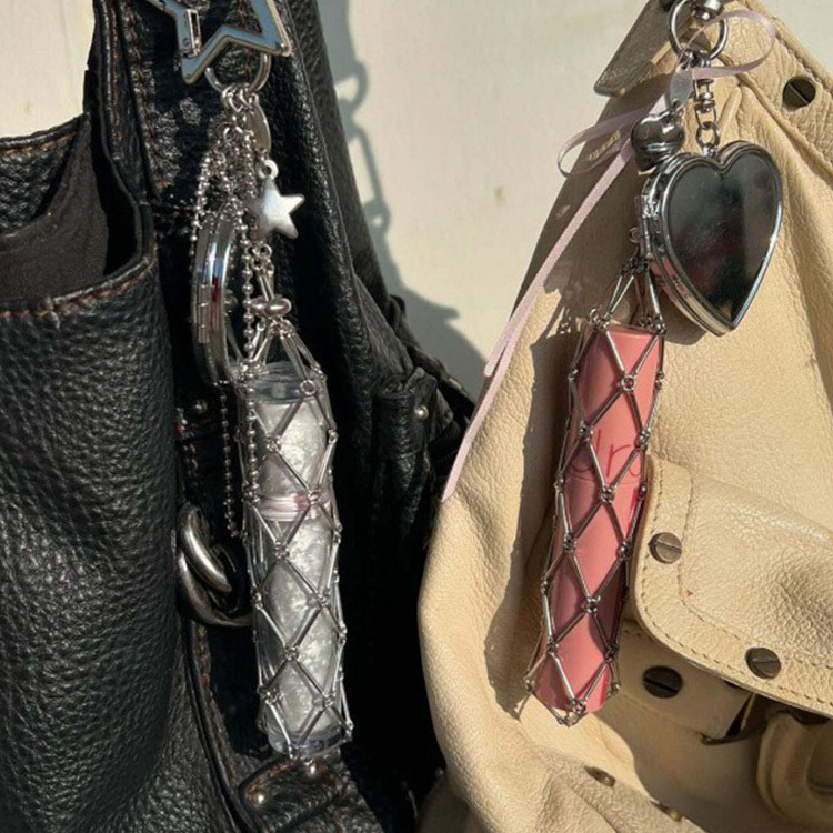 代发跨境包包挂件时尚简约金属不锈钢网兜吊坠韩系钥匙扣口红网兜