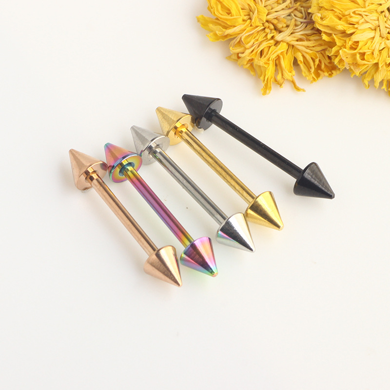Heart Shape Rose Gold 18K Plated Stainless Steel Tongue Barbell Spike Cone Body Piercing Jewelry for Men Women detail image 7