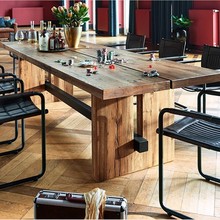 美式loft实木会议桌长桌 工业风长方形原木工作台办公桌洽谈桌椅