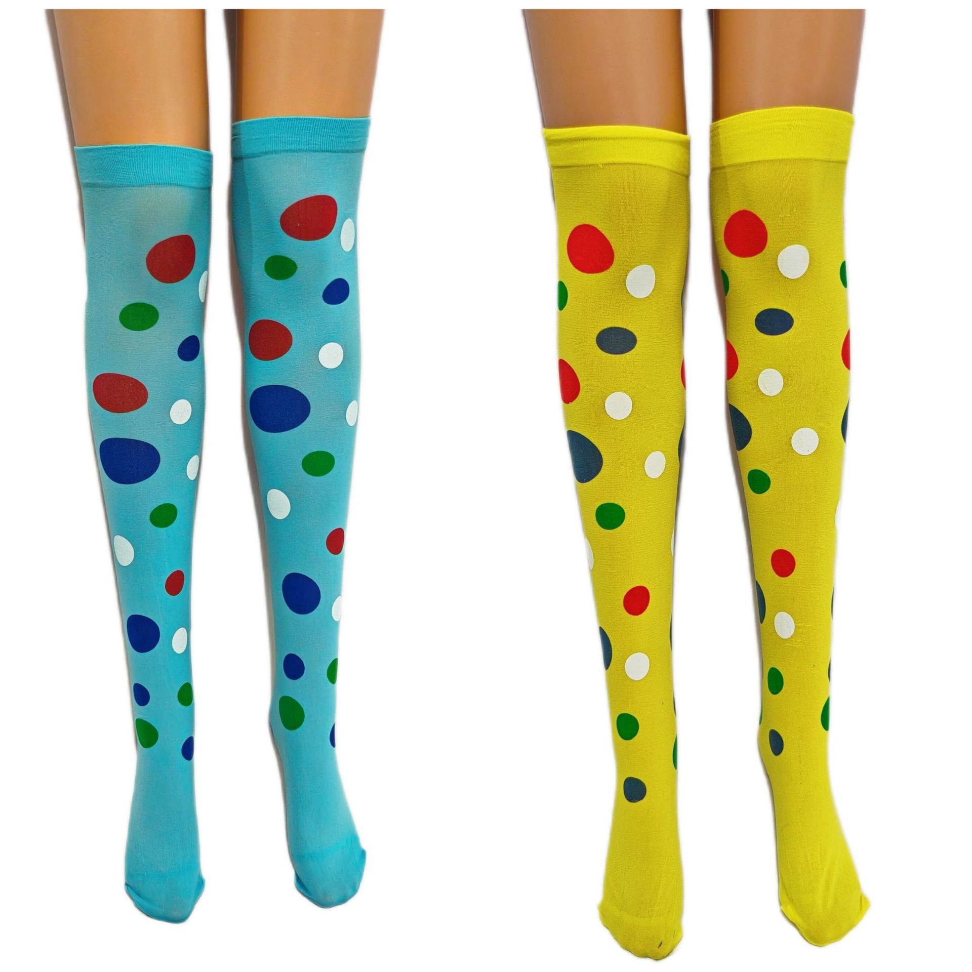 万圣节长筒袜小丑袜狂欢舞会派对表演踩脚袜3D印刷斑点图案过膝袜