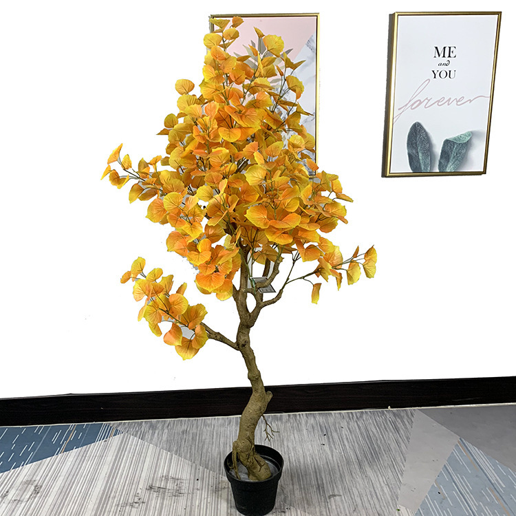 Simulación de árboles de ginkgo en macetas Ingeniería de jardines Paisajismo Árbol de ginkgo falso Varilla de plástico artificial Simulación de árboles de ginkgo en macetas