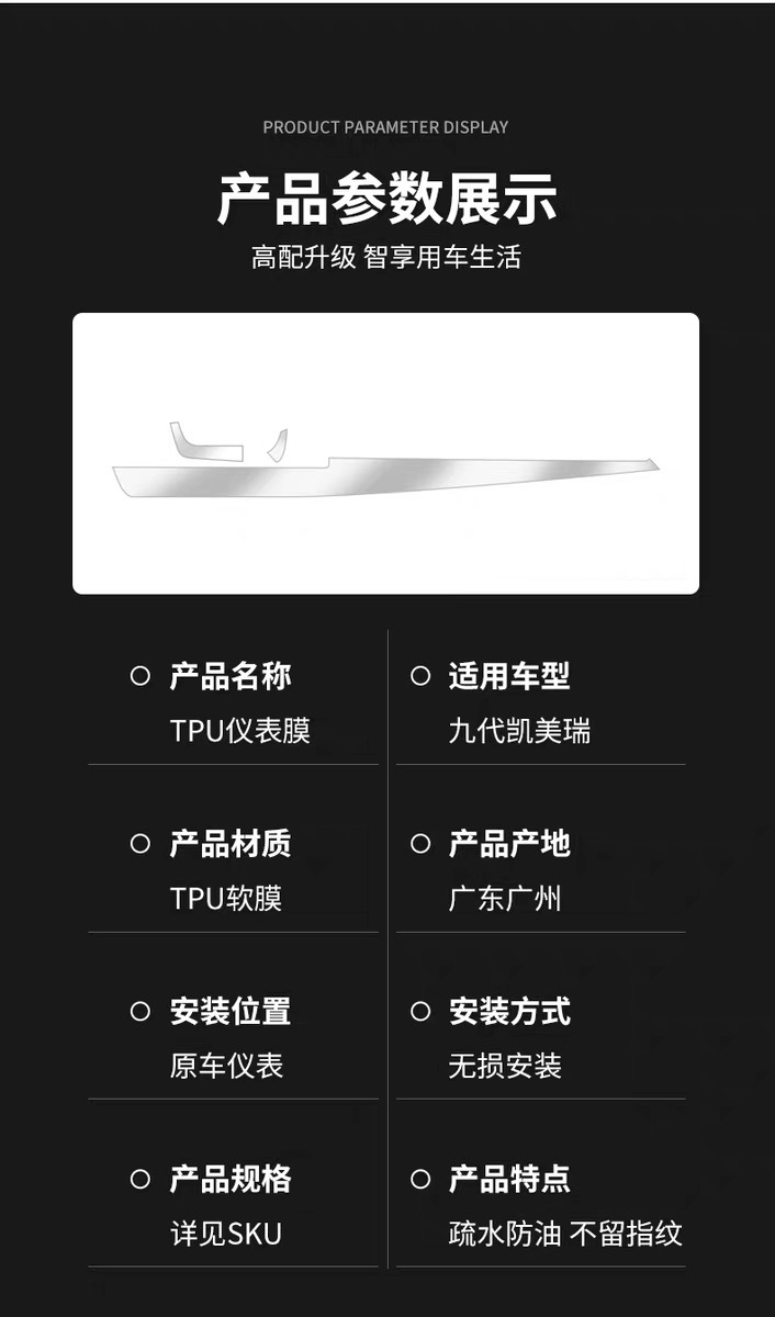 Suitable for 24-26 Models of the Ninth-Generation Camry, Central Control Panel Modification Tpu Transparent Film, Anti-Scratch and Anti-Fingerprint Film
