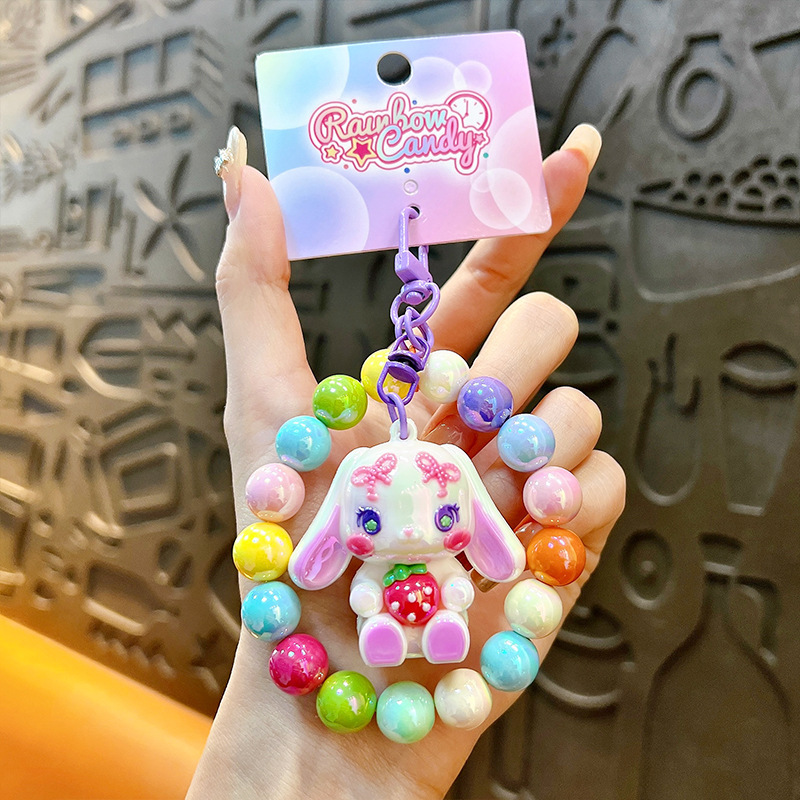 創意のビーズのイチゴのウサギのキーホルダーの女性のかわいいかばんの掛け物の自動車の鍵のチェーンは機の小さい贈り物の卸売りをつかみます|undefined