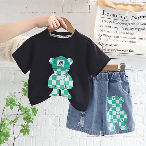 Short-sleeved shorts suit 2024 children's summer new style handsome thin summer two-piece set for boys and girls