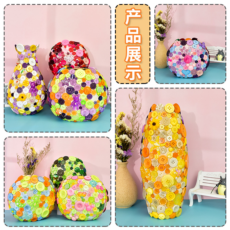Colorful Button Flower Bouquet DIY Craft Accessories Material Kindergarten Creative Children's Decor Resin Buttons Glue