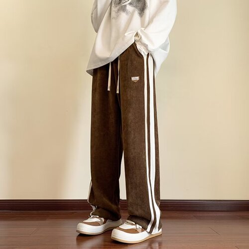 American corduroy pants for men in spring and autumn, hanging loose straight pants for men in wide leg casual pants for men in winter
