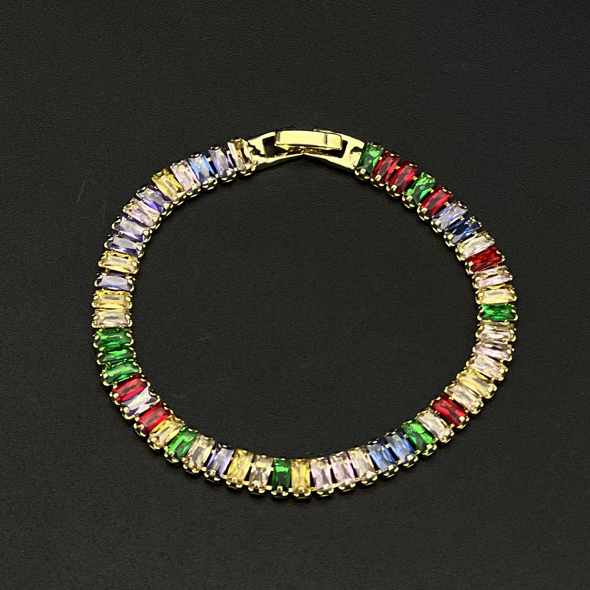Hot-Selling Zicon 2.5*5mm Single Row Rectangula Full Diamond Tennis Multi-Colo Bacelet Coss-Bode_voghion.com