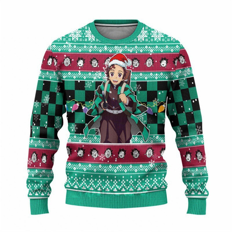 Cross-Border New Classic Anime Demon Slayer 3D Printed Casual Loose Round-Neck Sweatshirt Temu Christmas