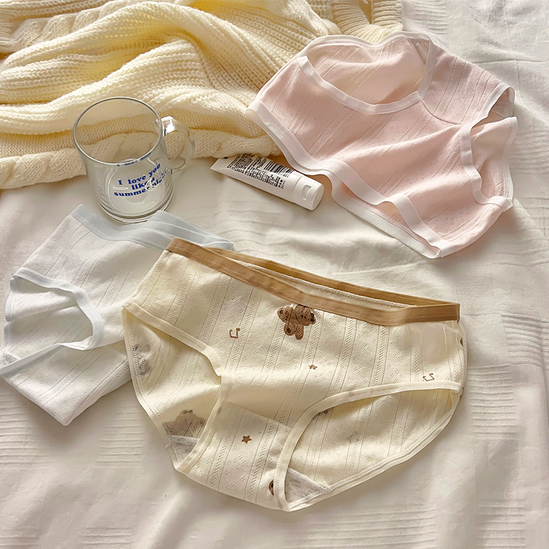 New Women's Underwear 7A Antibacterial Pure Cotton Crotch Jacquard Girly Style Fresh Contrasting Color Breathable Women's Triangle Shorts Antibacterial