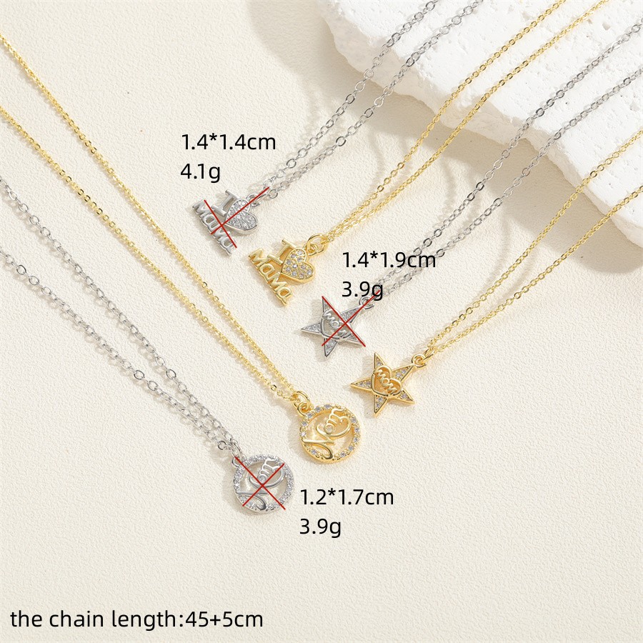 IG Style Simple Style Letter Star Heart Shape Copper Hollow Out Inlay Zircon Pendant Necklace 1 Piece display picture 1