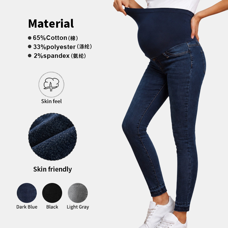 European and American Pregnant Women's High-Waisted Belly-Supporting Denim Pants, Fashionable Tight-Fitting Elastic Autumn and Winter Cross-Border Export Maternity Wear