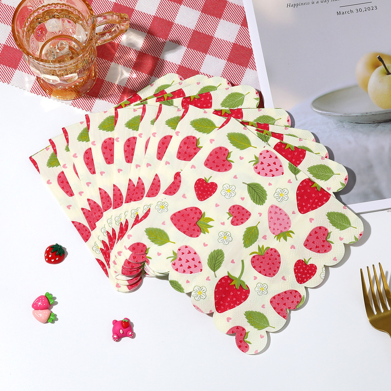 Strawberry Lace Cute Fruit Print Napkin 330 Party High-End Hotel Special Disposable Napkin Strawberry Lace Cute Fruit Print Napkin 330 Party High-End Hotel Special Disposable Napkin