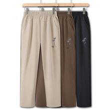 秋款中老年妈妈裤子高档休闲女裤40-60岁宽松高腰九分松紧腰口袋