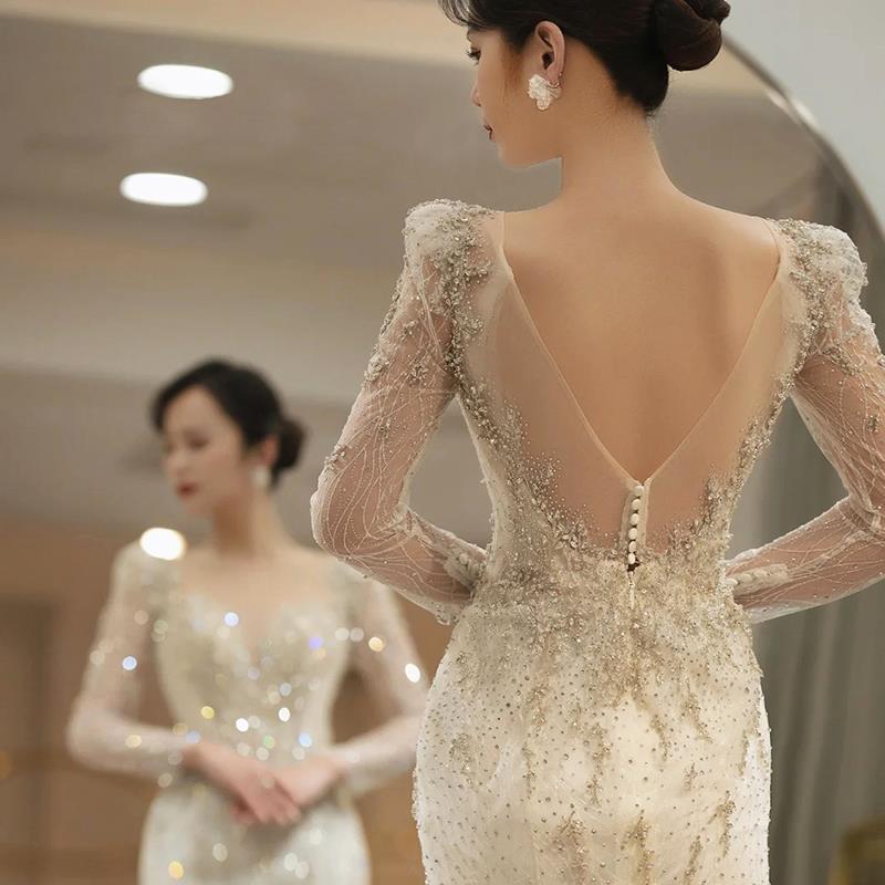 Vestido de noche de verano 2026 nuevo estilo cola de pez para fotografía de viaje, bodas, fiestas de compromiso, y sesiones de estudio de celebridades