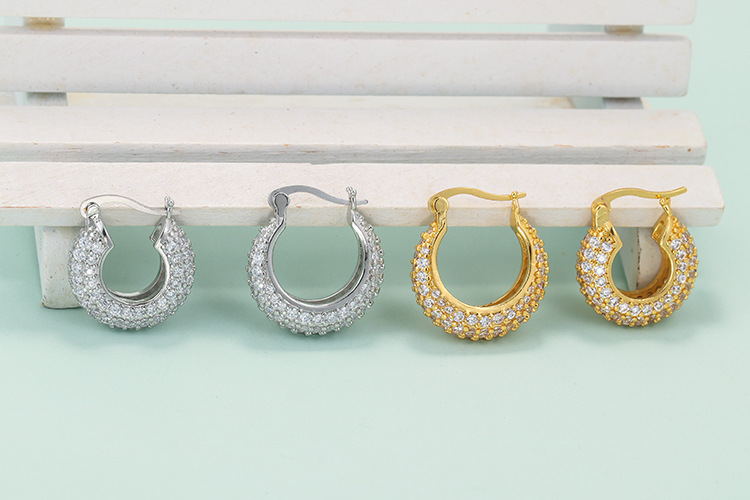 Copper Material Geometric Pattern Wholesale New Style Full Diamond Zircon Copper Earrings Nihaojewelry