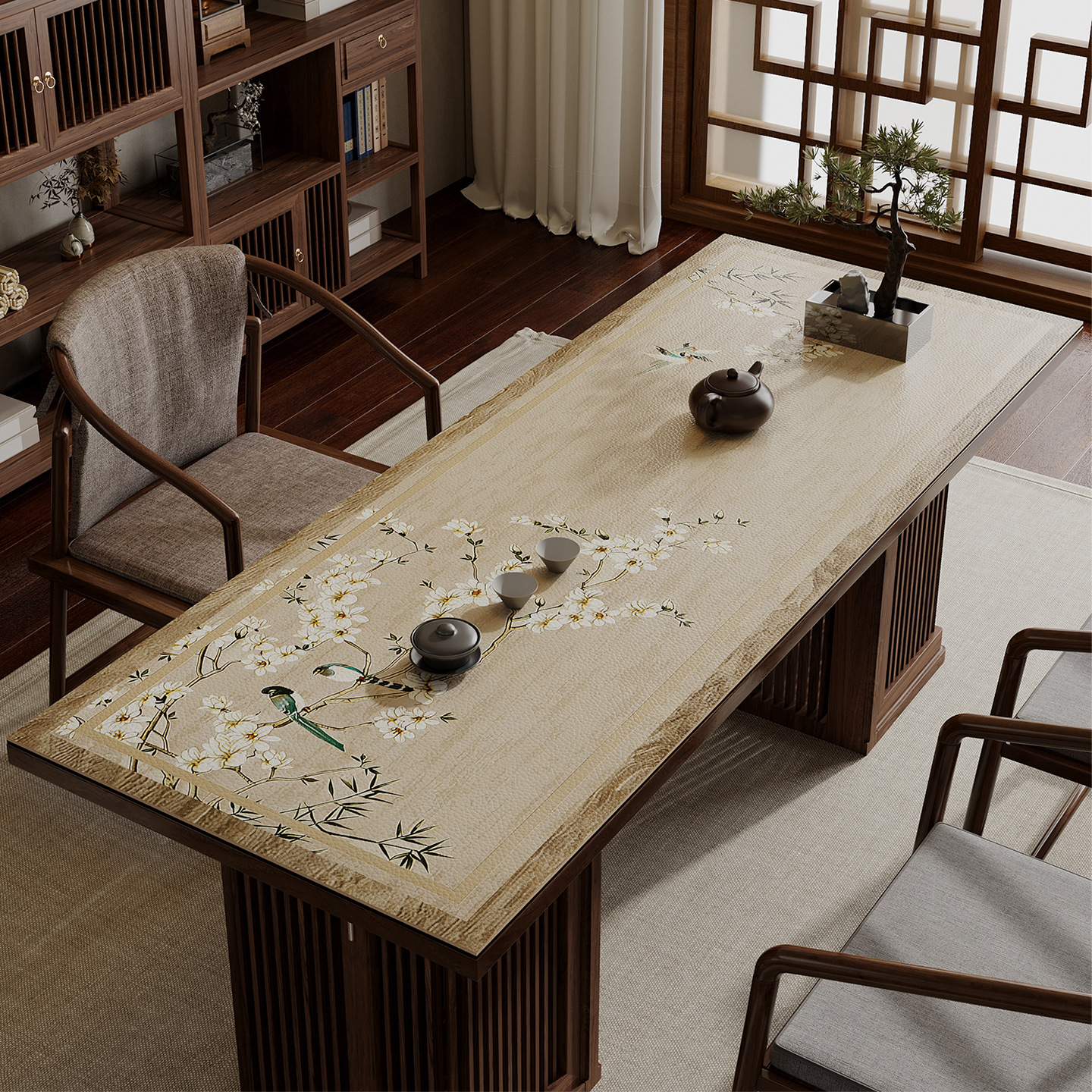 Nueva almohadilla de mesa china nueva almohadilla de mesa de cuero impermeable, resistente al aceite y resistente al calor Mesa de café mantel de la casa de té almohadilla de mesa de té