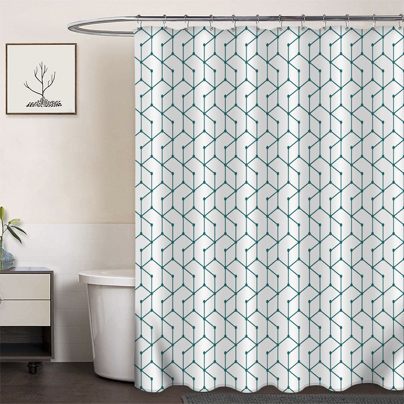 Cortina de ducha de poliéster impresa con hebilla de cortina de ducha de plástico baño cuarto de baño cortina de partición impermeable a prueba de moho
