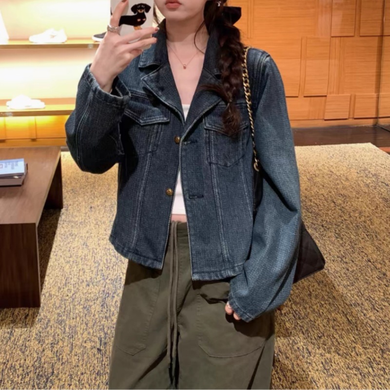 蓝调时刻 私服复古做旧牛仔外套女早秋韩系小众上衣|undefined