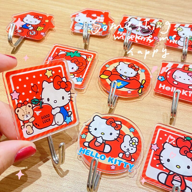 High-Appearance Cartoon Cute Cat Adhesive Hook, Traceless, No-Drill Single Hook, Festive Red, for Desk, Kitchen, Bathroom Storage