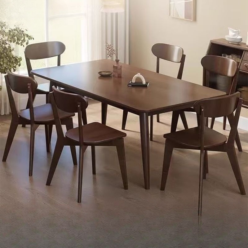 All-solid wood dining table, rectangular rubber wood table and chair set for home use, living room, Nordic style, small apartment, walnut color dining table All-solid wood dining table, rectangular rubber wood table and chair set for home use, living room, Nordic style, small apartment, walnut color dining table