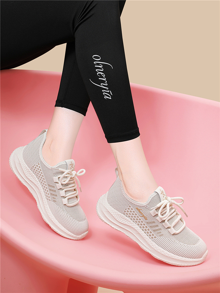 Giày sneaker nữ dệt kim lưới thoáng khí đế mềm đi bộ chạy bộ du lịch — 6045 Màu be, 6045 Da đen chi tiết 14