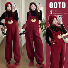 2024孕妇装秋冬羊羔毛加绒背带裤连体裤两件套