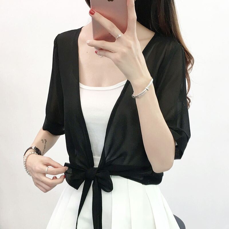 Women's Summer Short Chiffon Sun Protection Cardigan, Thin Air-Conditioning Jacket, Long Skirt, and Small Outerwear Women's Summer Short Chiffon Sun Protection Cardigan, Thin Air-Conditioning Jacket, Long Skirt, and Small Outerwear