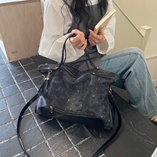 跨境时尚手提托特包流行星星面料拼接流苏单肩斜挎女包腋下通勤包
