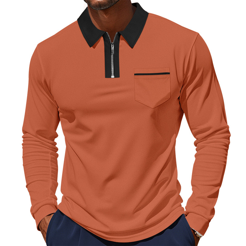 Camiseta Polo de Manga Larga para Hombre, Estilo Americano, Otoño-Invierno, Cuello con Media Cremallera, Ajustada, Camiseta Interior para Hombre